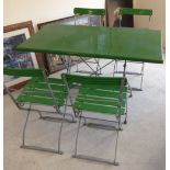 A retro metal & green moulded plastic garden/picnic table & 4 chairs.