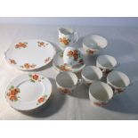A Newhall 6 setting tea set c1930-50s decorated with orange flowers, comprising 6 cups & saucers,