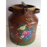 A brown bargeware lidded churn.