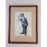 A vintage framed & glazed ink caricature of a newspaper reporter, signed Kerry.