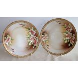 Pair of Nippon handpainted antique cabinet plates with foral design c1900.