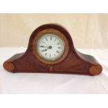A French inlaid mahogany cocked hat style mantle clock in working order.