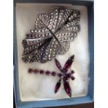 A vintage art deco amethyst dragonfly brooch with a marcasite brooch which also converts into 2