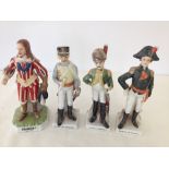 4 continental ceramic figures, 3 x Napoleonic soldiers and 1 x Charles I. All approx 22cm tall (1