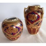 Pair of handpainted Noritake vases with gilded vibrant decoration - Green Noritake marks on base.