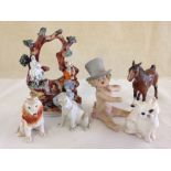 6 pieces of small ceramics to include Beswick white cat and a top hatted piano baby.