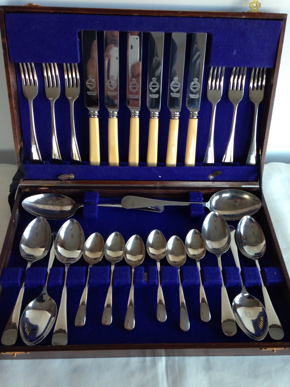 A canteen of cutlery with faux ivory handled knives.