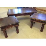 3 Corona dark stained coffee tables and 2 side tables.