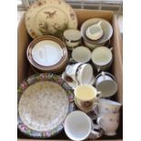 A box of china to include a Grimwade's Winton bowl, a continental plate with swan & heron decoration