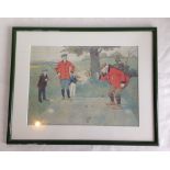 A framed & glazed colour golfing cartoon print by Victor Venner. 38 x 48cm.