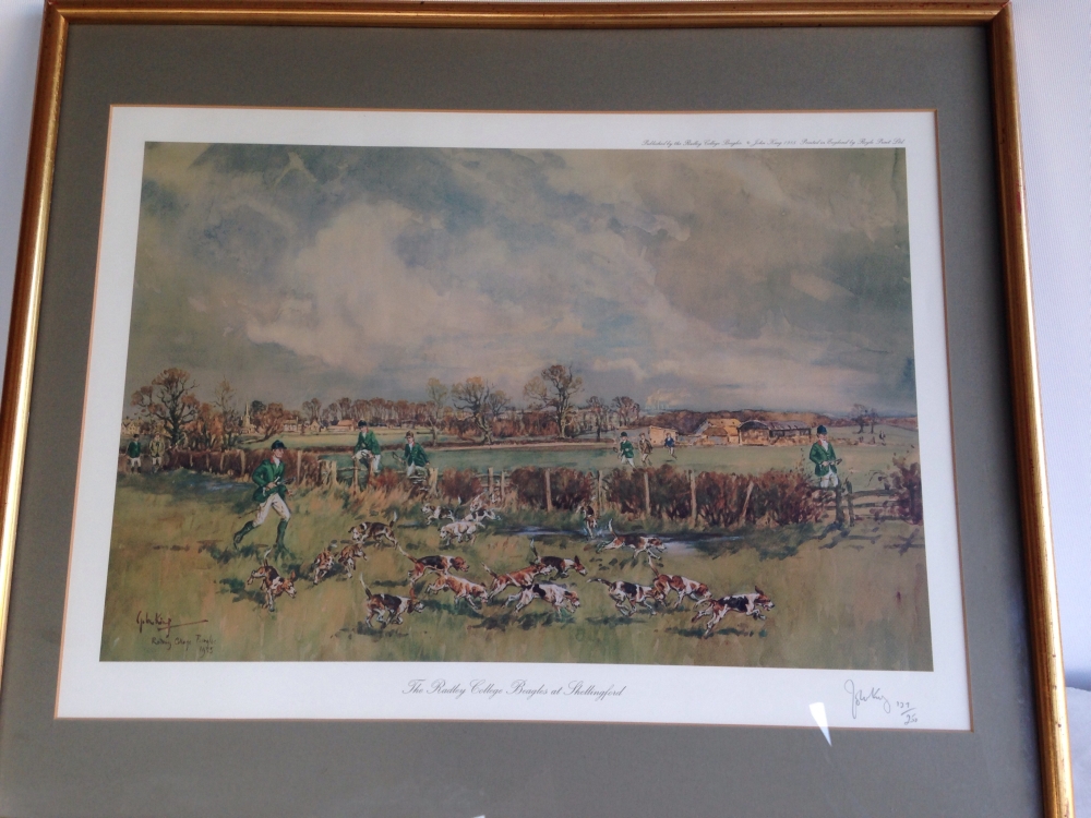 A framed & glazed Limited Edition hunting print 'The Radlet College Beagles at Shellingford' by John