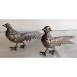 A pair of pewter pheasants.