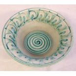 An Art Deco Pilkington Royal Lancastrian bowl in green spiral pattern with impressed 'Royal