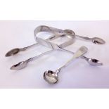 2 Victorian HM Silver sugar tongs with a mustard spoon. All with Exeter hallmarks 1845 & 1850.