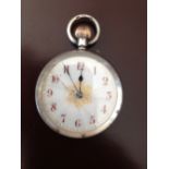 A 935 hallmarked continental silver ladies 19th century pocket watch with gilded dial & red