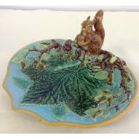 19th century George Jones majolica squirrel nut dish. Some restoration. 26 x 22cm.