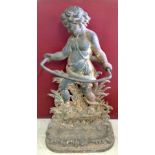 A cast iron stick stand in the form of classical boy with entwined snake 83cm (33") tall.