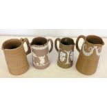 3 19th century Dudson brown & white Jasperware jugs with a Copeland jug.