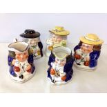 3 Toby tobacco jars (1 a/f) and two small Toby jugs.