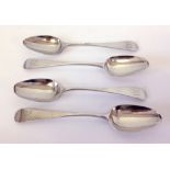 4 Georgian HM Silver tea spoons, maker JH, engraved with initials RA