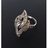 A 1920's silver and marcasite ring in shape of a bow size N