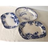 3 Victorian blue and white meat plates