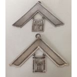 2 large Masonic Past Masters collar set square awards in hallmarked silver. Both relating to Bromley