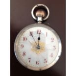 A 935 hallmarked continental silver ladies 19th century pocket watch with gilded dial & red