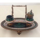 Ornate ceramic & gilt metal inkstand.