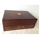 A large Mappin & Webb box with drawer & inner tray, probably for cutlery. Brass shield to lid (not