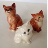 3 Beswick cat figures, two ginger and one white.