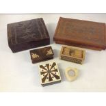 6 vintage boxes of different sizes to include an early plastic heart shaped trinket box.
