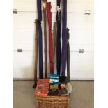 A quantity of course and fly fishing rods, reels and equipment. Comprising 7 rods, 4 reels, spinning