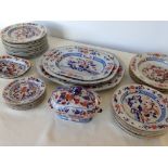 40 pieces of early 19th century Ironstone china, in Japan Fence pattern some with impressed Masons