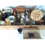 3 boxes of mixed items to include china, glass & clocks.