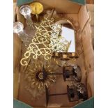 A box of candlesticks & candle holders to include metal & glass.