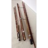 3 vintage split cane fishing rods: 1. Dunwich Floline 12ft rod by Tearco 2. Hamlin 'Cheltenham'
