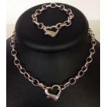 925 silver large link necklace with heart shaped clasp 45cm long, weight approx 39.5g, together with