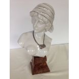 White Art Deco style ceramic bust, 55cm tall.