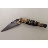 Vintage wood & brass banded pen/pocket knife with unusual short wide blade.