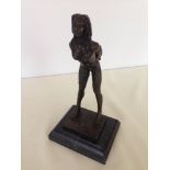 Modern bronze erotic figure of a chained girl on marble base, 32cm tall.