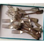 14 HM Victorian silver forks, approx 805g.