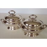 Pair silver plate sauce tureens.