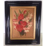 Oil painting on canvas of flowers signed G.C., dated 1925. 46 x 56cm.