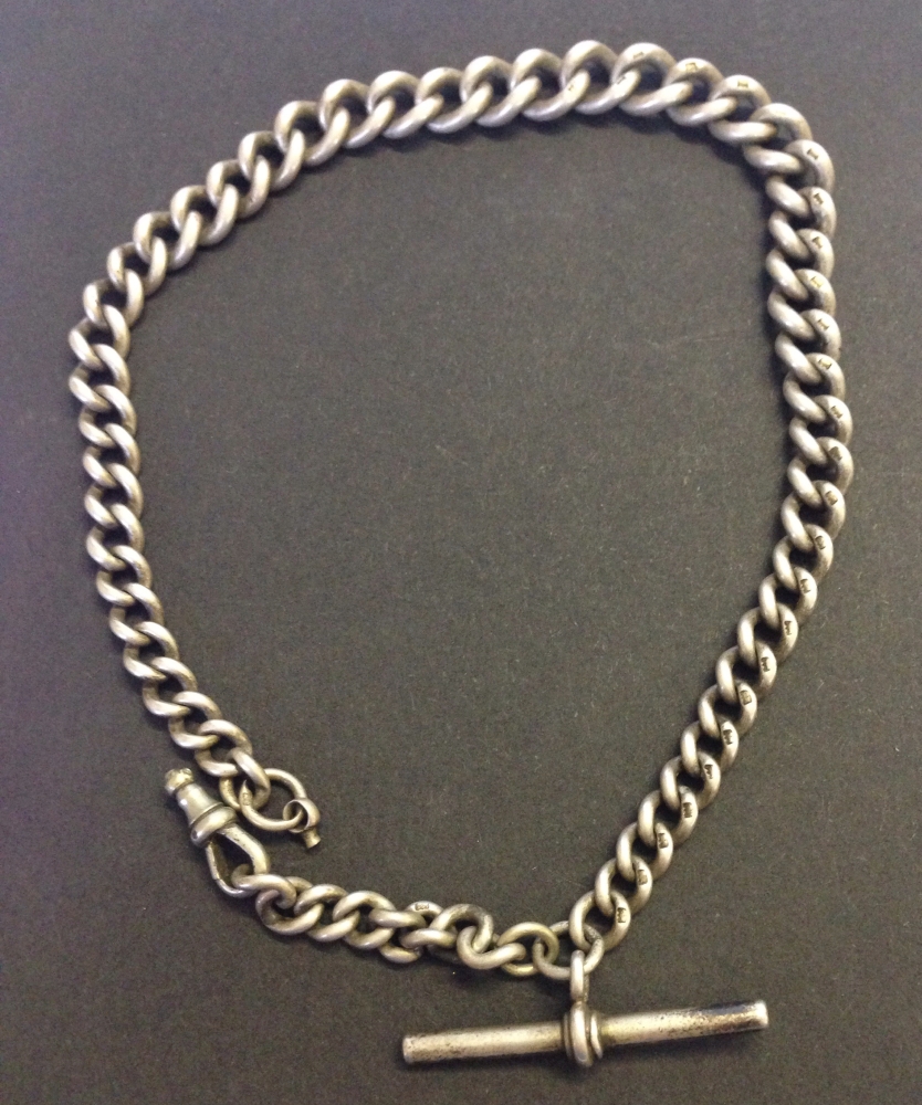 Heavy vintage silver watch chain, each link stamped, 35cm long, weight approx 49.6g