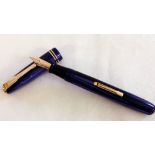 Watermans 512 V Fountain Pen c1946.Blue Pearl with rolled gold trim. A lever filler- lever has