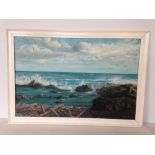 A framed oil on board of a beach scene. Grace Nickolls. 83 x 58cm,