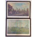 2 framed & glazed prints of old cricket scenes.