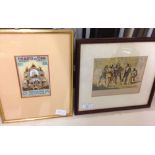 2 small framed & glazed antique coloured prints Hearts of Oak benefit society and Two gentlemen of