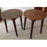 2 copper topped wooden pub tables approx 61cm diameter.